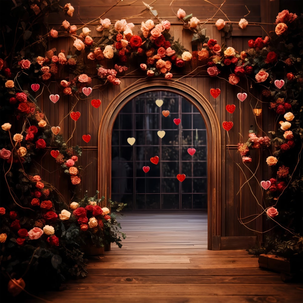 Valentine's Day Backdrops Holzbogen Rosen Herzen Backdrop BRP11-310