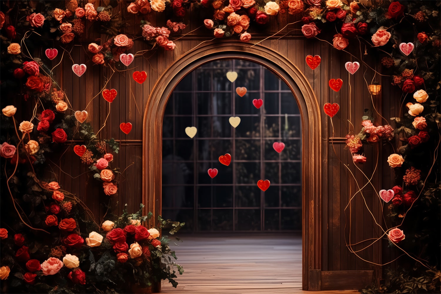 Valentine's Day Backdrops Holzbogen Rosen Herzen Backdrop BRP11-310