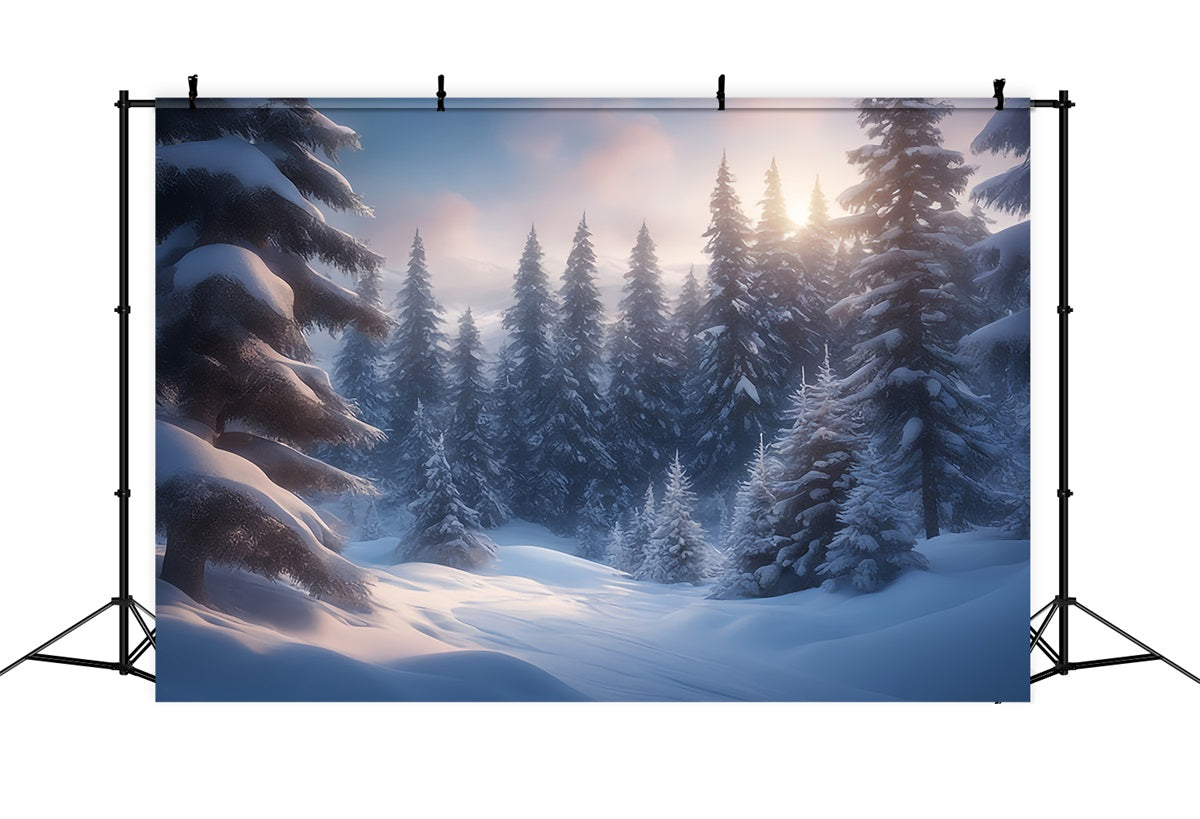 Winter Wonderland Hintergrund Frosted Pines Sunrise Glow Hintergrund BRP11-32