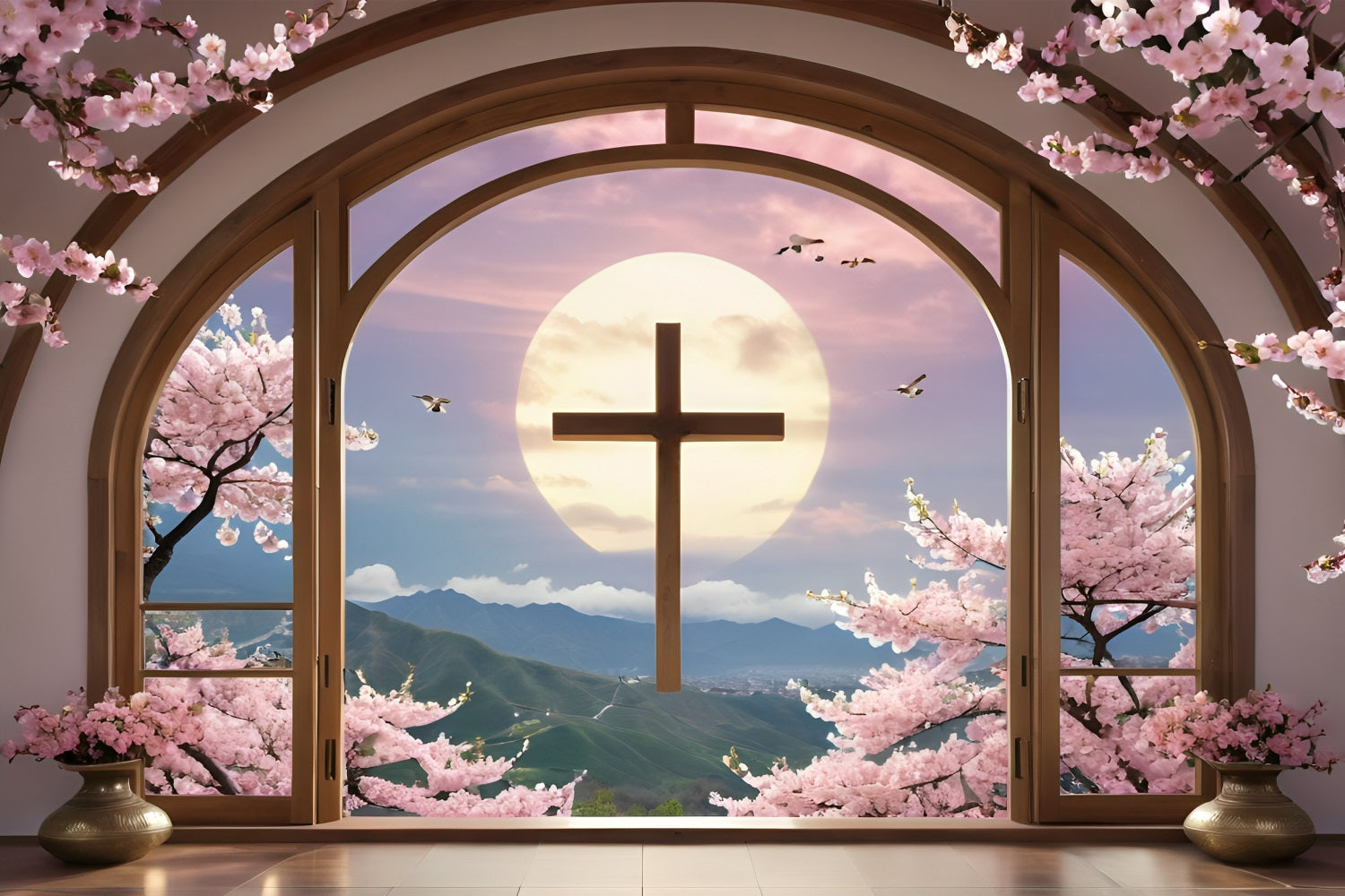 Ostern Hintergrund Kreuz Blüte Gerahmte Fenster Hintergrund BRP11-322