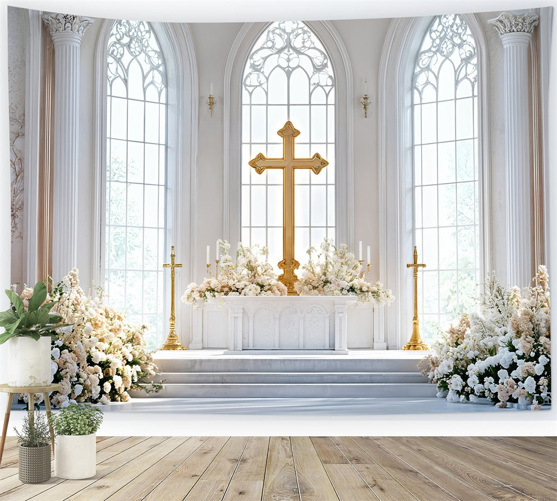 Ostern Kirche Fotohintergrund Kreuz Altar Floral Hintergrund BRP11-330