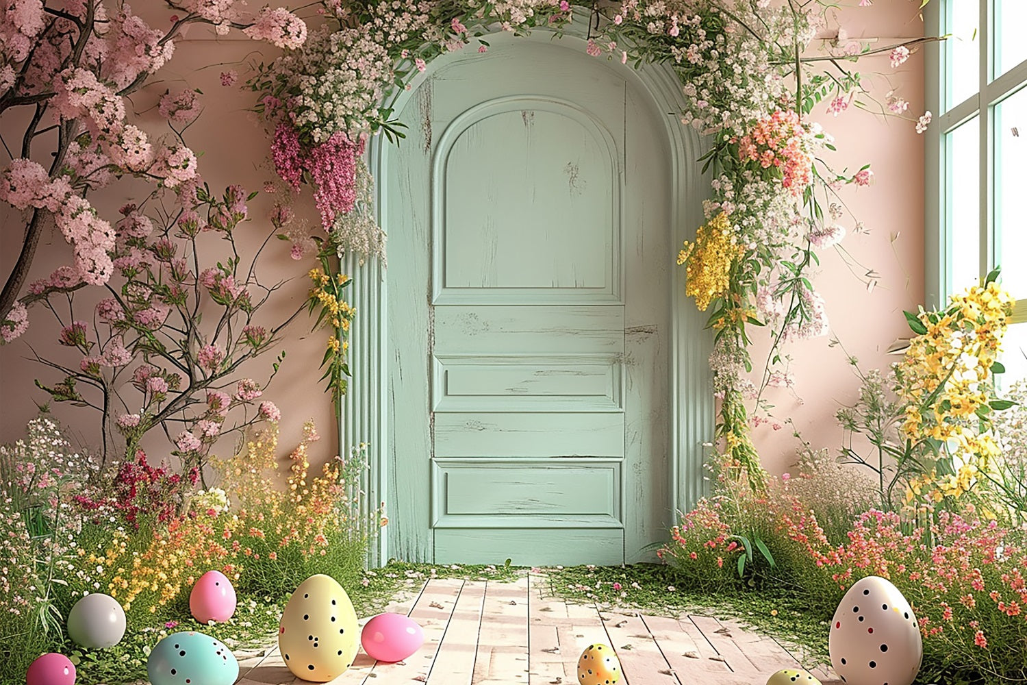 Ostern Hintergrund Ideen Ei Mint Tür Blumen Hintergrund BRP11-340