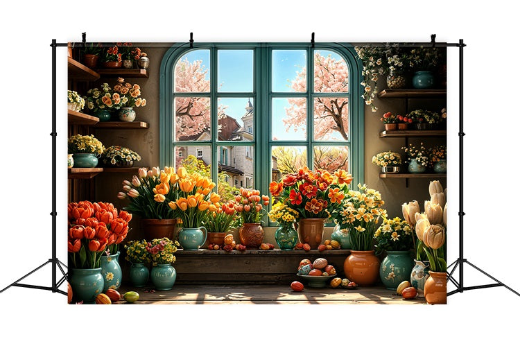 Ostern Hintergrund Bilder Ei Blüte Fenster Hintergrund BRP11-347