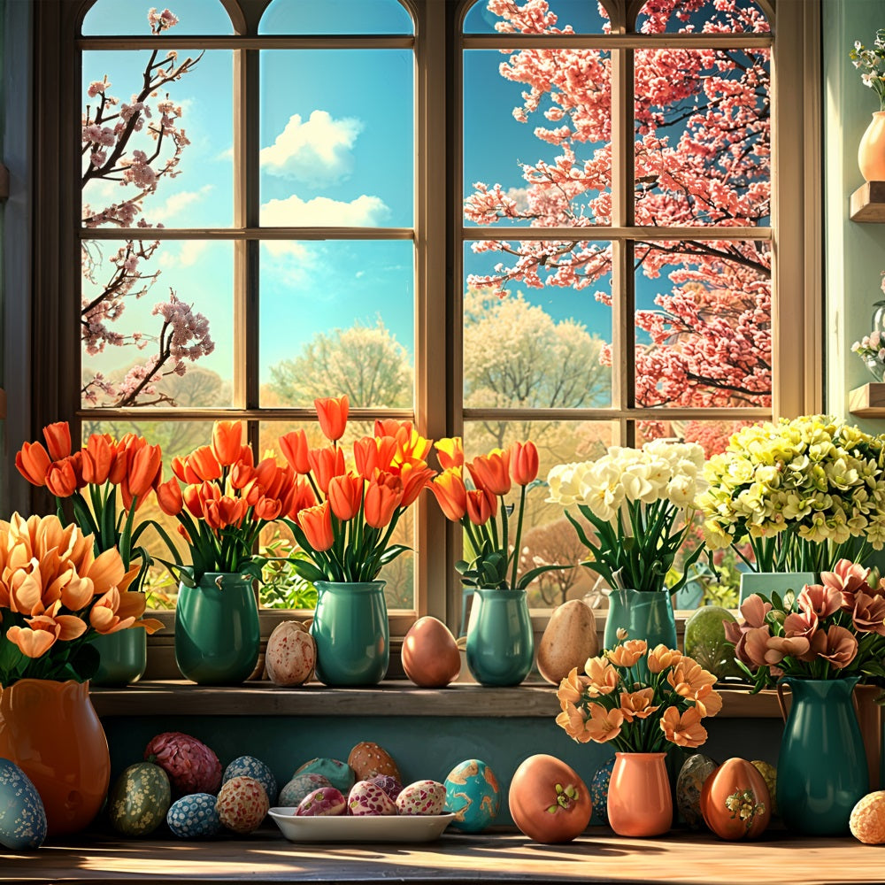 Ostern Blume Hintergrund Ei Fenster Dekor Hintergrund BRP11-348