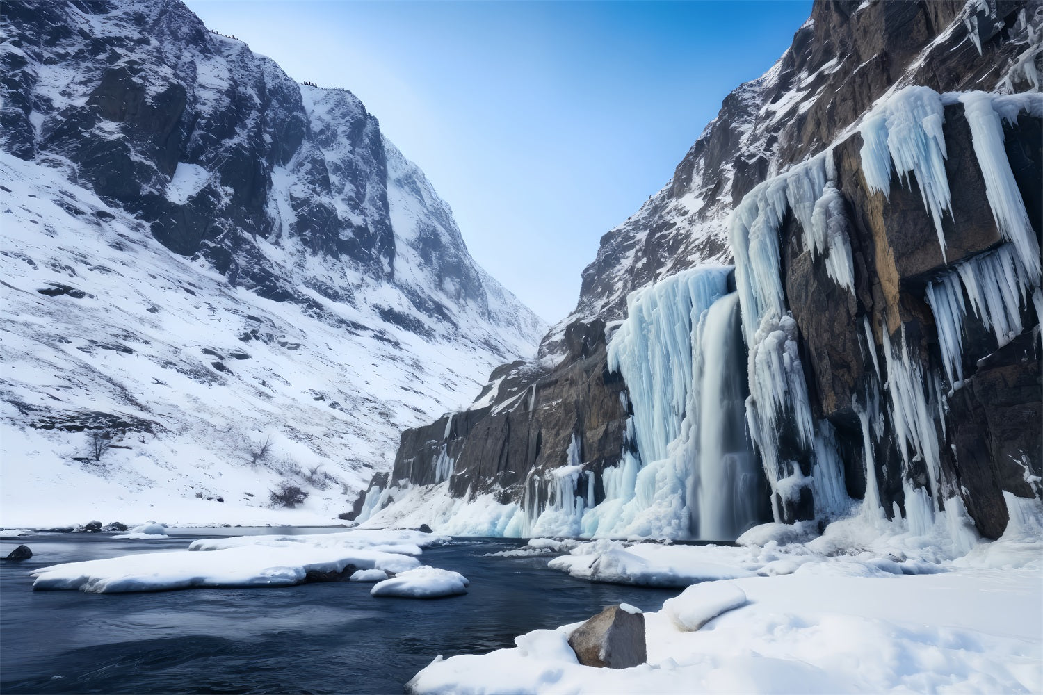 Winterszenen Majestätischer eisbedeckter Wasserfall Hintergrund BRP11-36