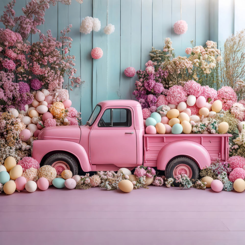 Ostern Fotografie Hintergrund Pink Truck Floral Egg Hintergrund BRP11-364