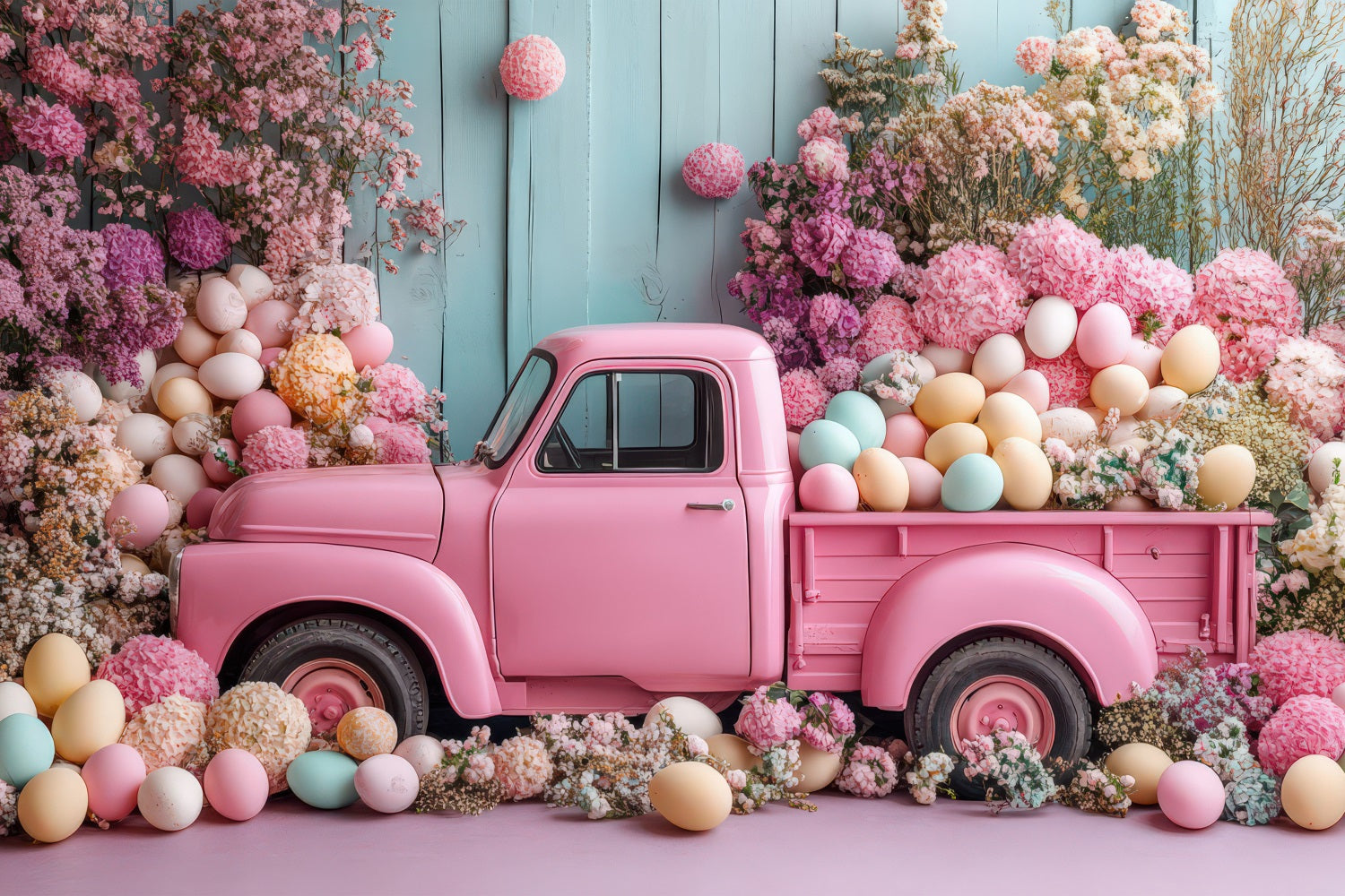 Ostern Fotografie Hintergrund Pink Truck Floral Egg Hintergrund BRP11-364