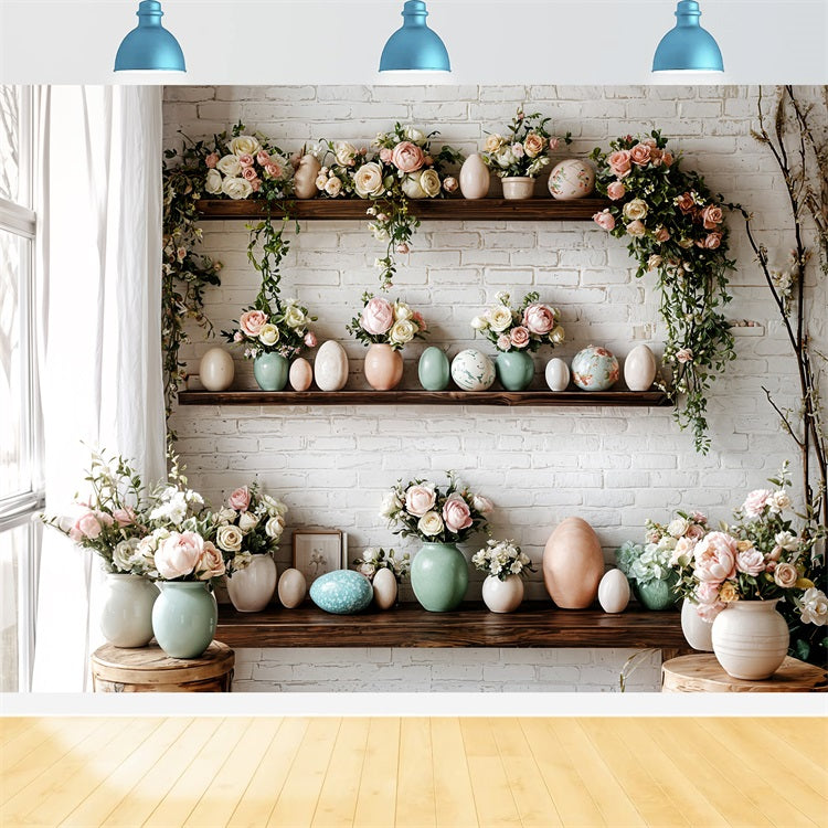 Ostern Fotografie Hintergrund Backsteinmauer Floral Egg Hintergrund BRP11-369