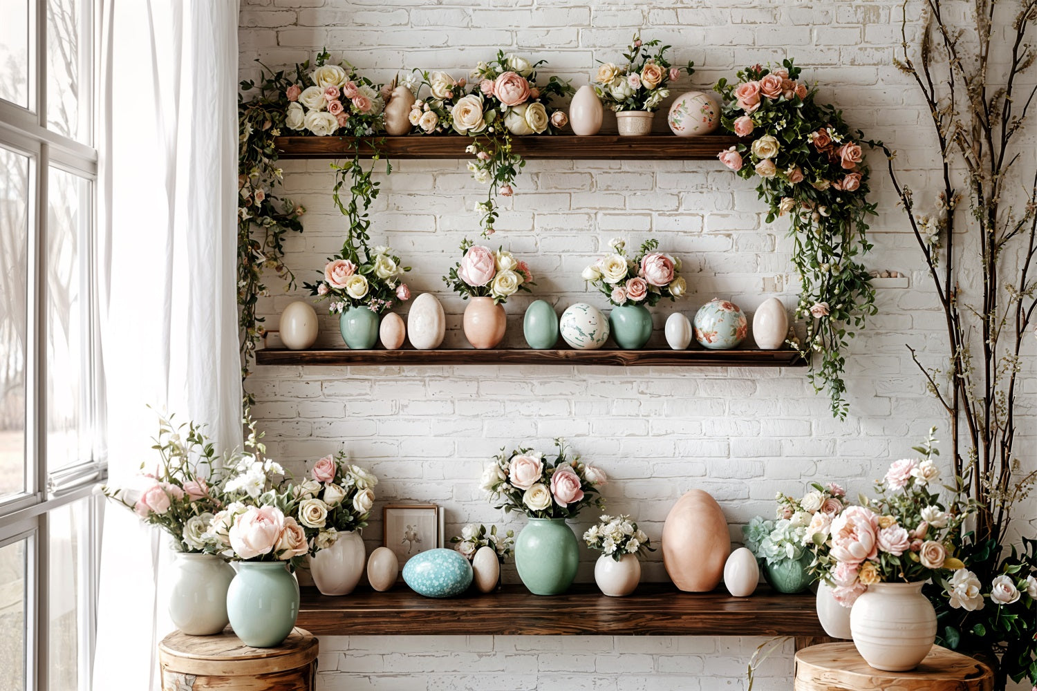 Ostern Fotografie Hintergrund Backsteinmauer Floral Egg Hintergrund BRP11-369