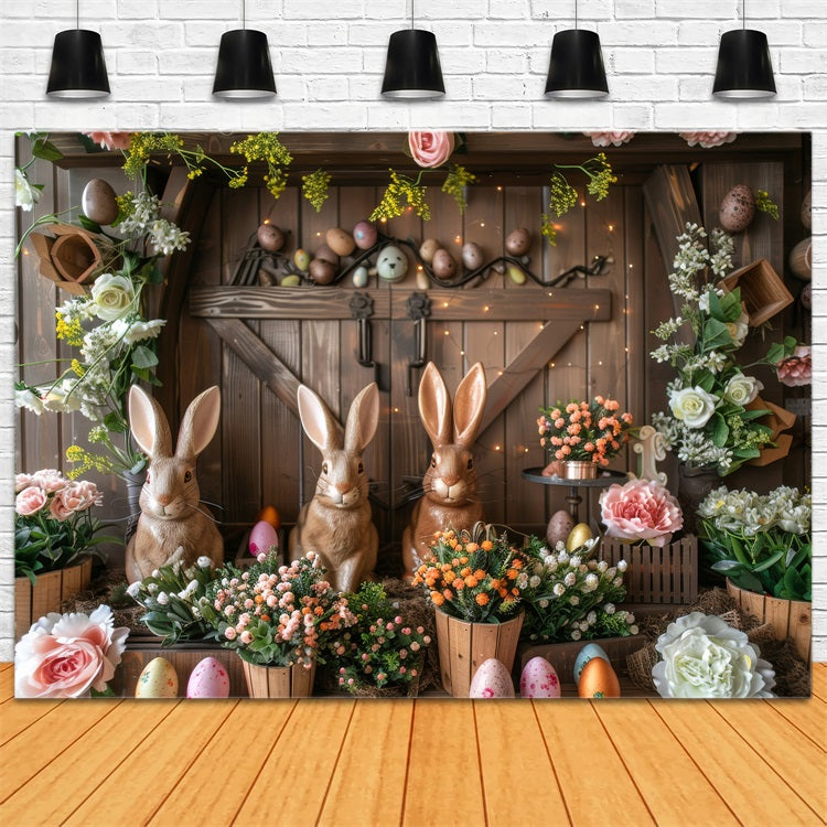 Ostern Hintergrund Hasen Trio Eier Blumen Hintergrund BRP11-370