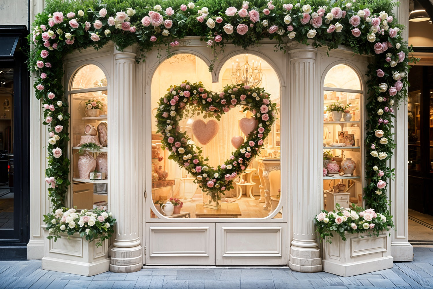 Valentine Thema Hintergrund Französisch Shop Floral Herz Hintergrund BRP11-379