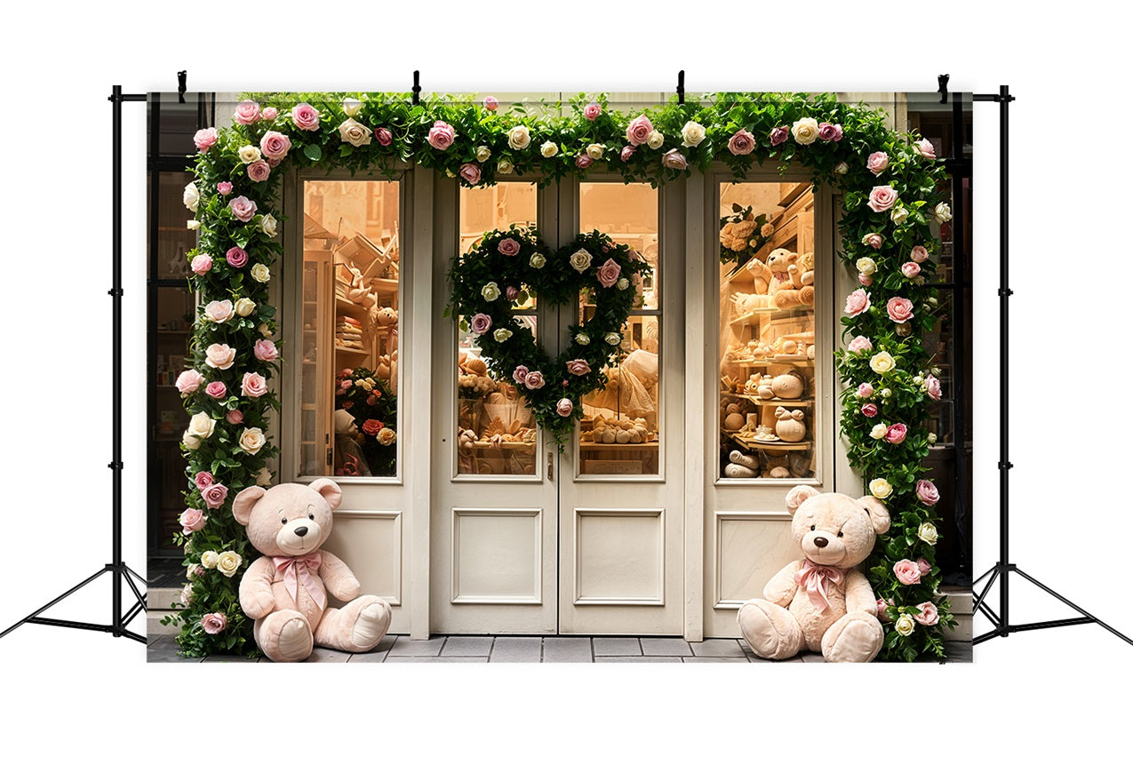 Valentinstag Fotografie Backdrop Teddy Rosen Tür Hintergrund BRP11-380