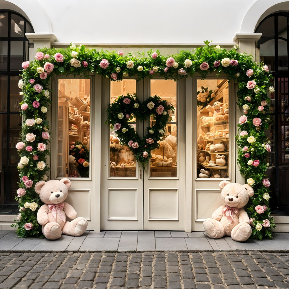 Valentinstag Fotografie Backdrop Teddy Rosen Tür Hintergrund BRP11-380