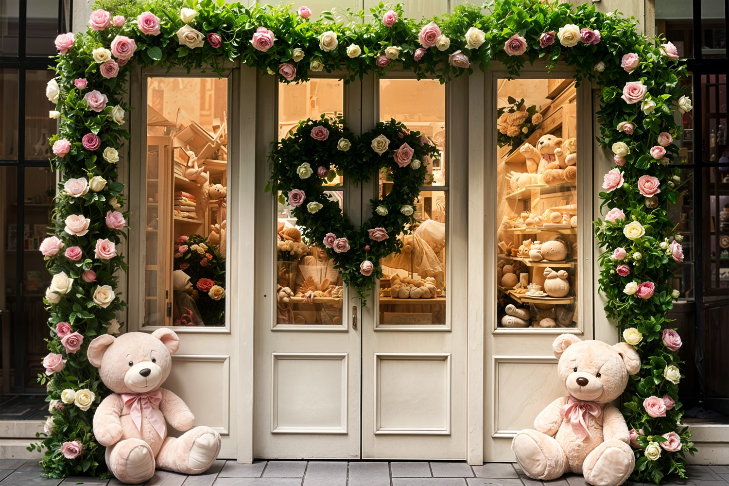 Valentinstag Fotografie Backdrop Teddy Rosen Tür Hintergrund BRP11-380