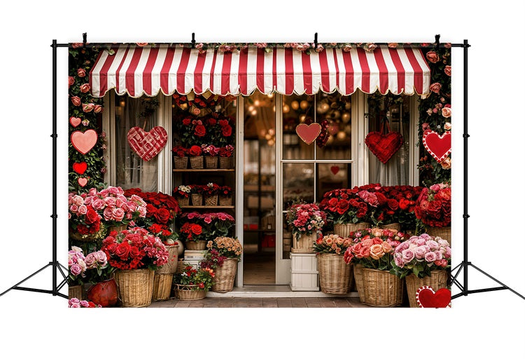 Valentinstag Backdrop-Ideen Gestreifte Markise Blumenladen Backdrop BRP11-384