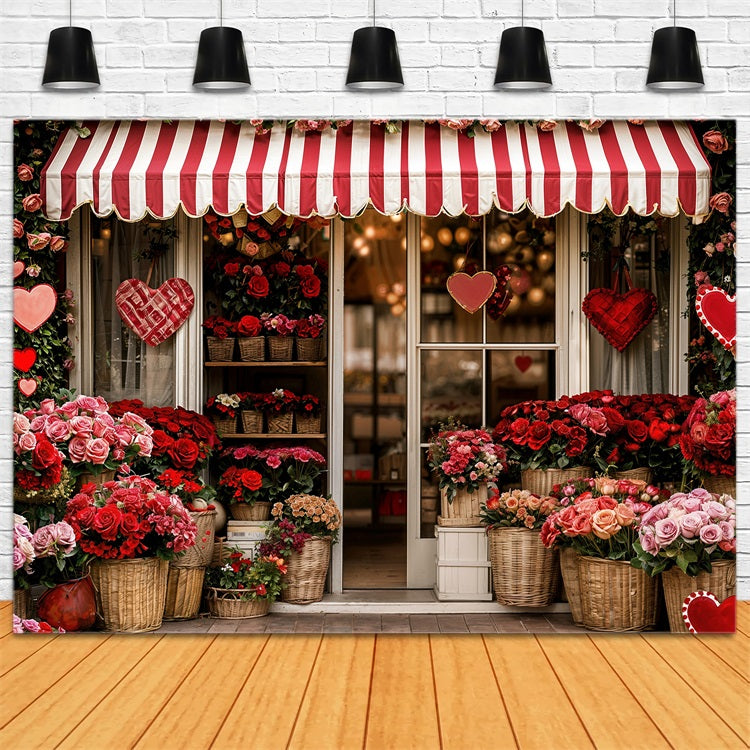 Valentinstag Backdrop-Ideen Gestreifte Markise Blumenladen Backdrop BRP11-384