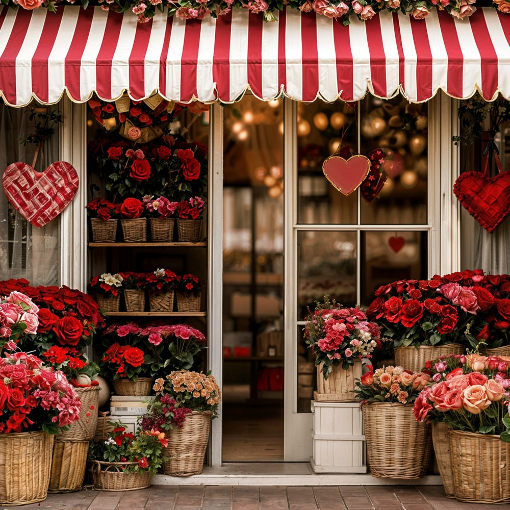 Valentinstag Backdrop-Ideen Gestreifte Markise Blumenladen Backdrop BRP11-384