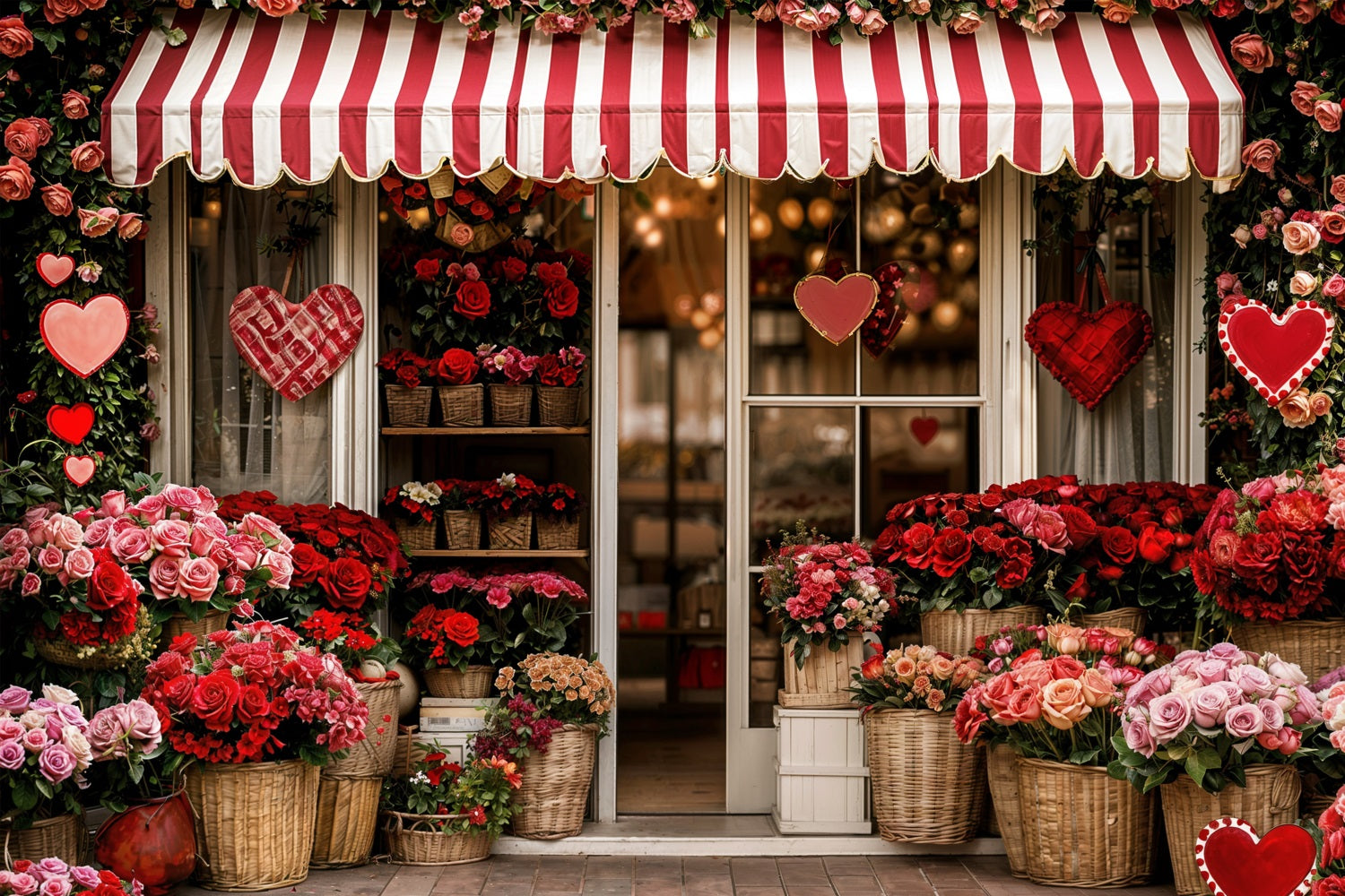 Valentinstag Backdrop-Ideen Gestreifte Markise Blumenladen Backdrop BRP11-384