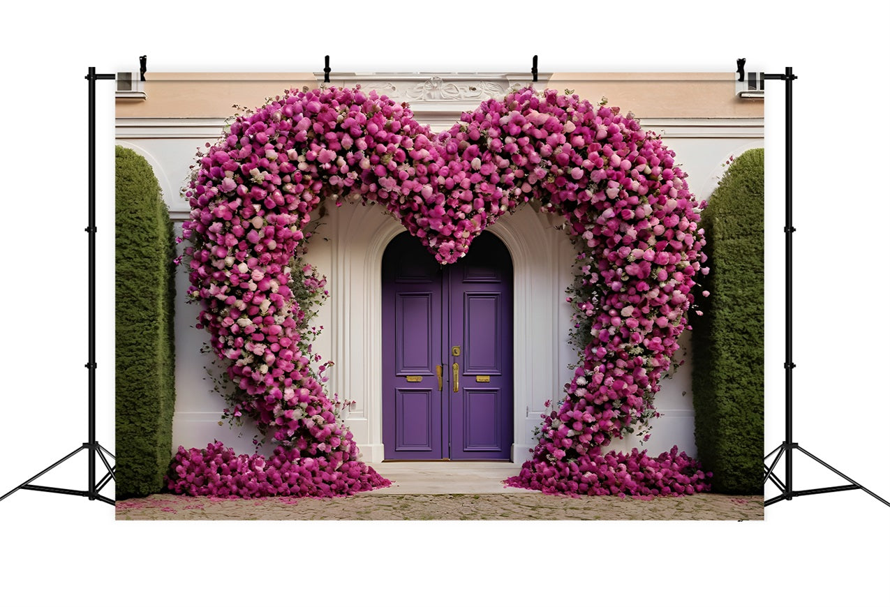 Valentinstag Fotohintergrund Herz Floral Lila Türen Backdrop BRP11-393