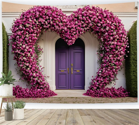 Valentinstag Fotohintergrund Herz Floral Lila Türen Backdrop BRP11-393