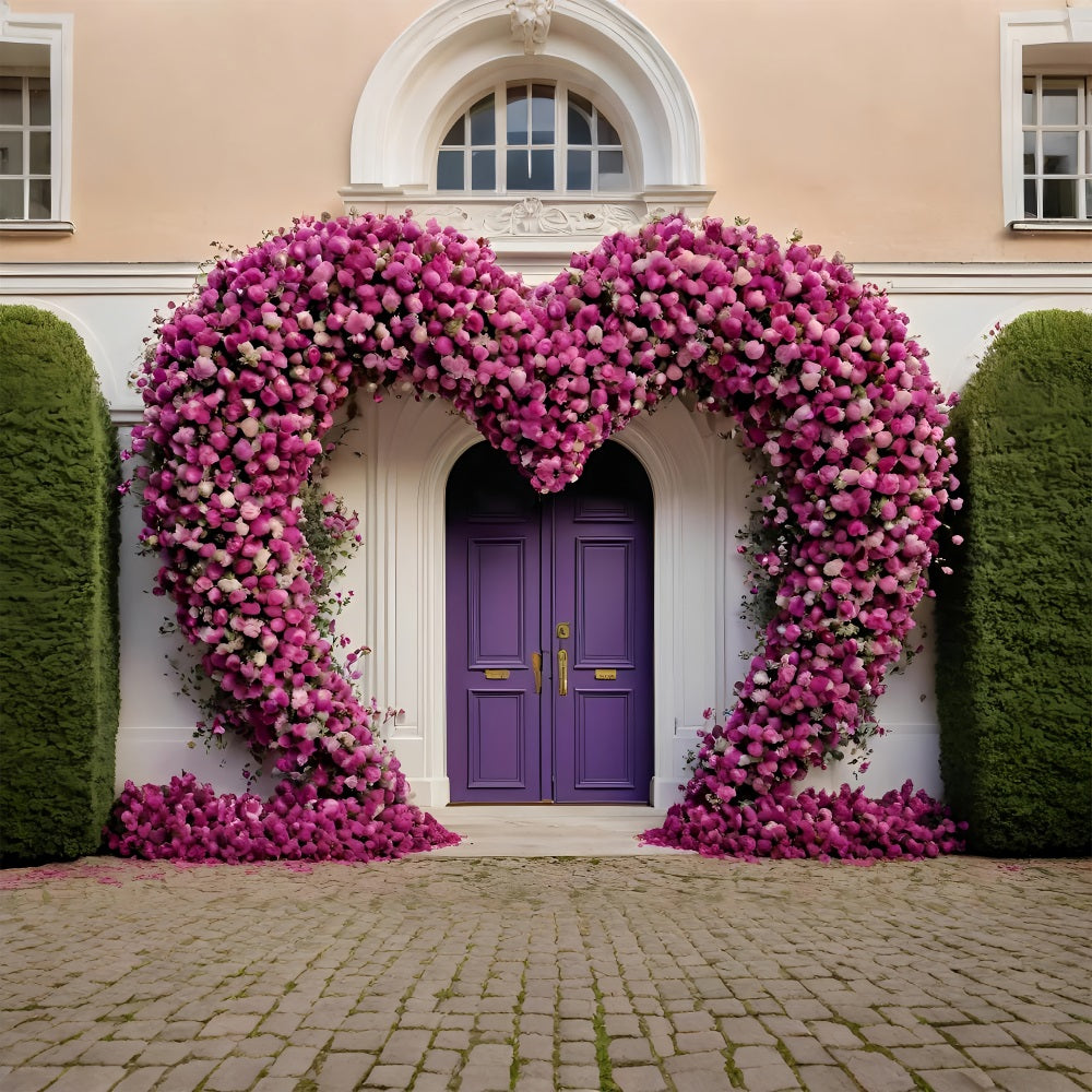 Valentinstag Fotohintergrund Herz Floral Lila Türen Backdrop BRP11-393