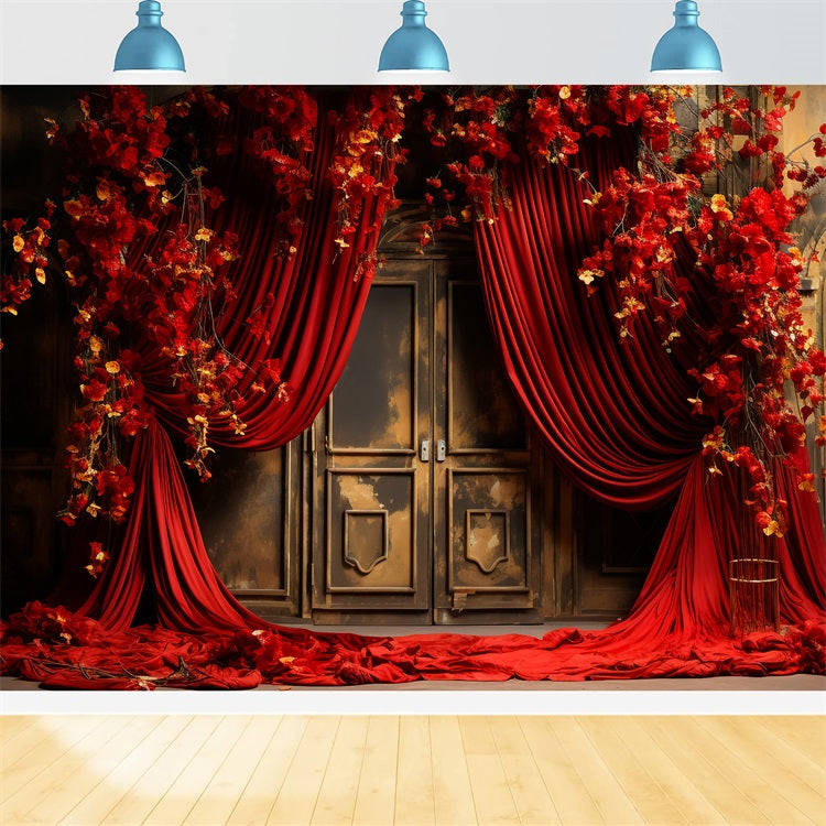 Valentinstag Fotostand Backdrop Rot Drapes Blumen Backdrop BRP11-395