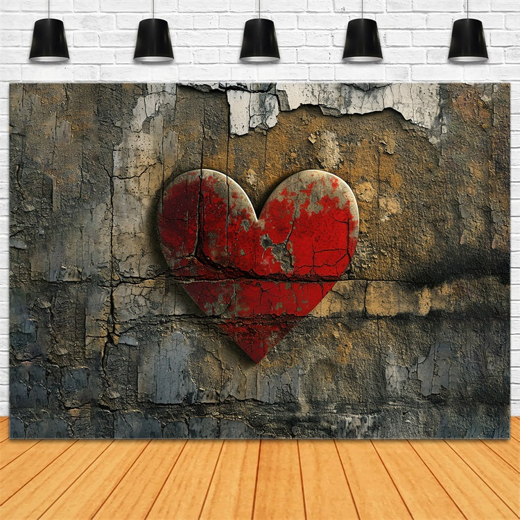 Fotografie Valentines Backdrops Cracked Red Heart Wall Backdrop BRP11-396