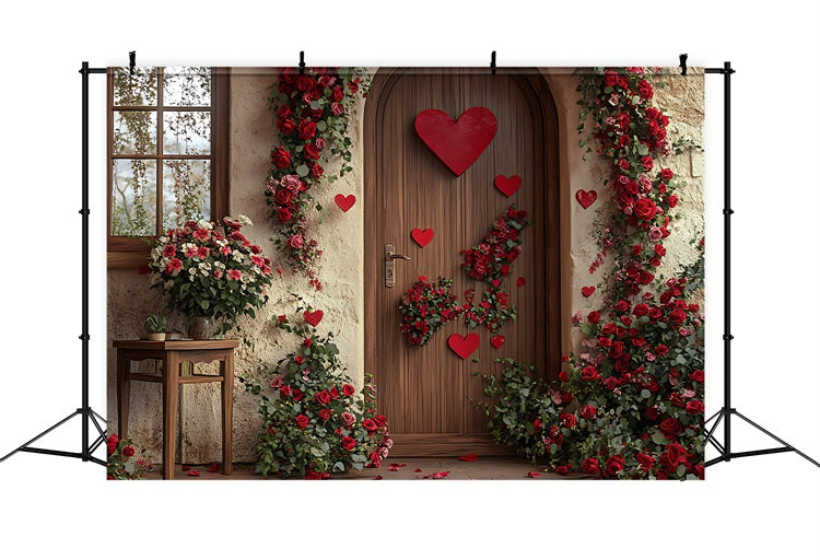 Valentinstag Backdrop Dekor Holztür Herz Blume Backdrop BRP11-400