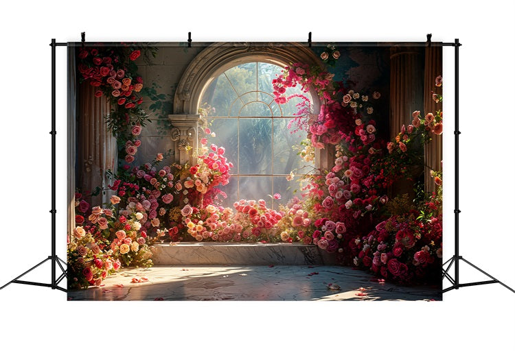 Backdrop Valentinstag Lebendige Rosen Sonnenbeschienenes Fenster Backdrop BRP11-403