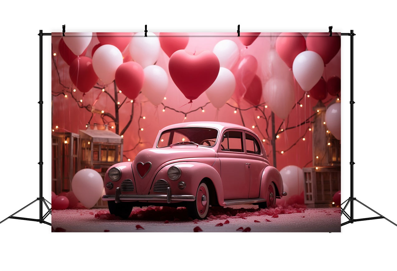 Valentine Foto-Shooting Hintergrund rosa Auto Herz Luftballons Hintergrund BRP11-404