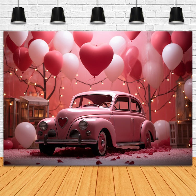 Valentine Foto-Shooting Hintergrund rosa Auto Herz Luftballons Hintergrund BRP11-404