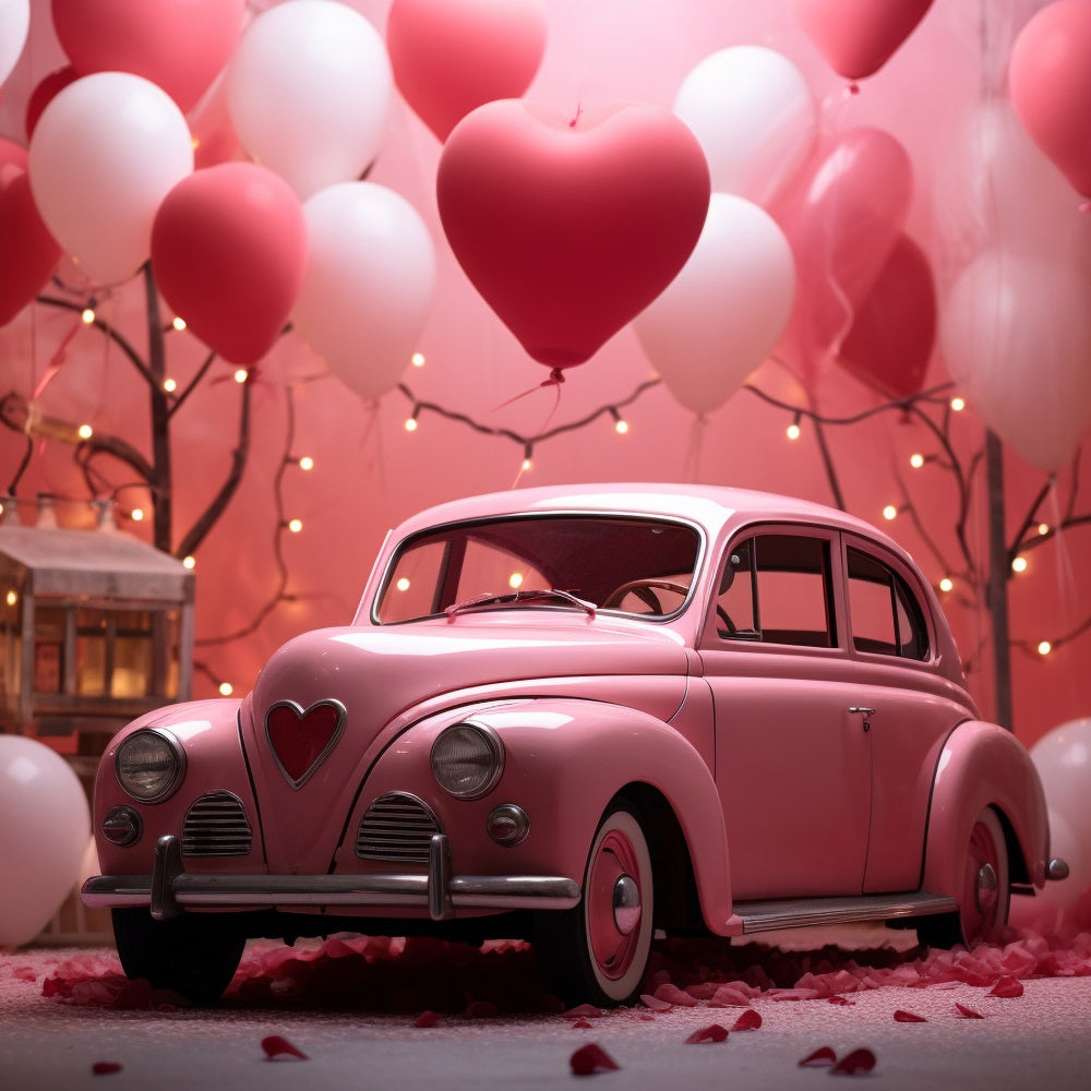 Valentine Foto-Shooting Hintergrund rosa Auto Herz Luftballons Hintergrund BRP11-404