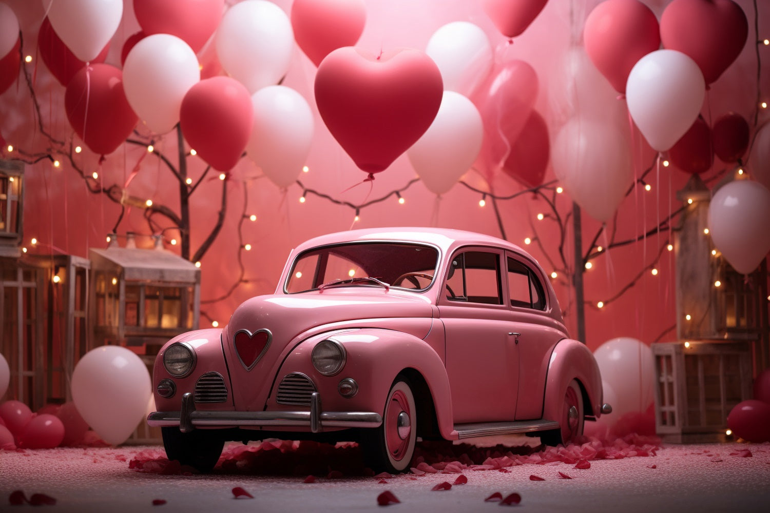 Valentine Foto-Shooting Hintergrund rosa Auto Herz Luftballons Hintergrund BRP11-404