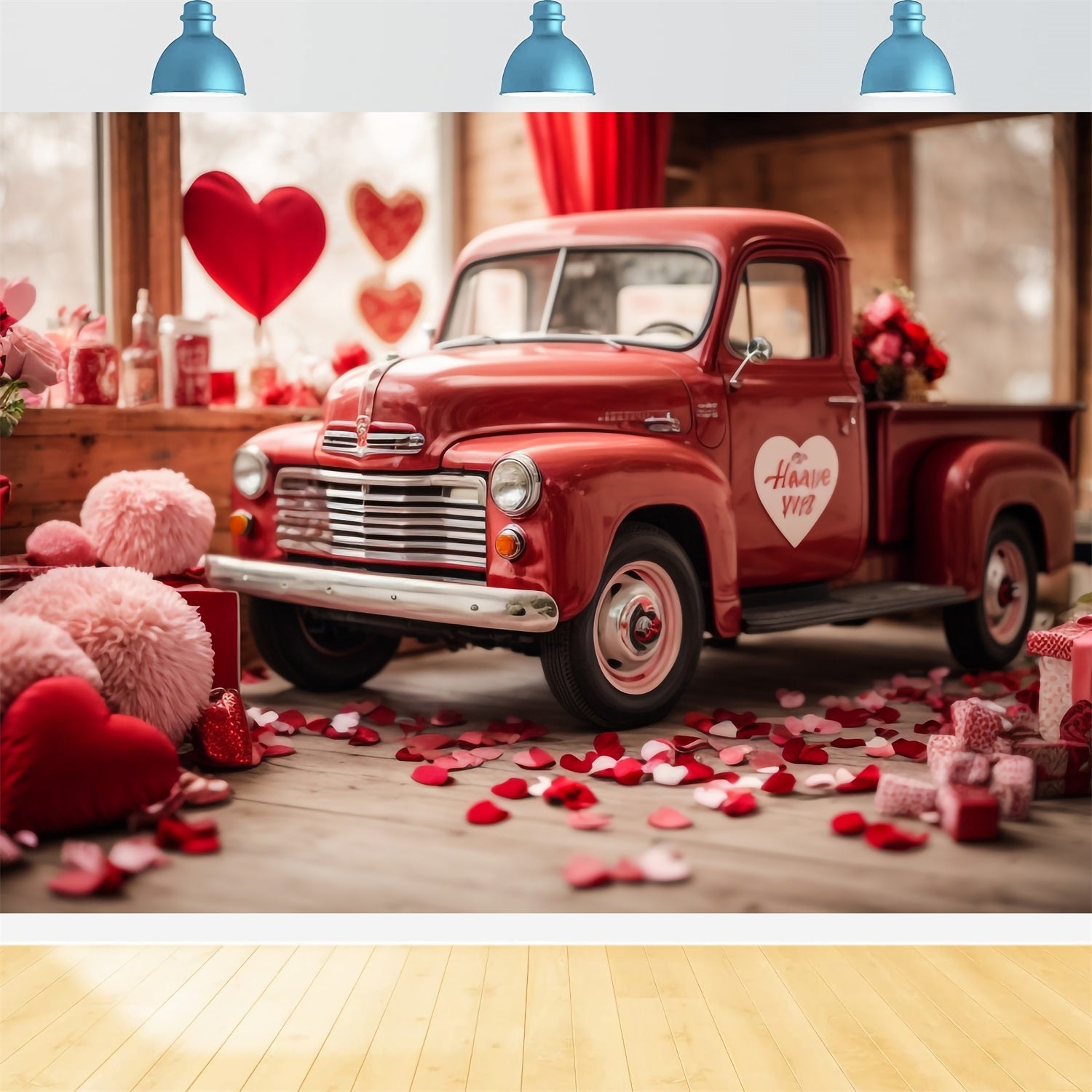 Backdrop Valentinstag Herz-Thema dekoriert rot LKW Hintergrund BRP11-407