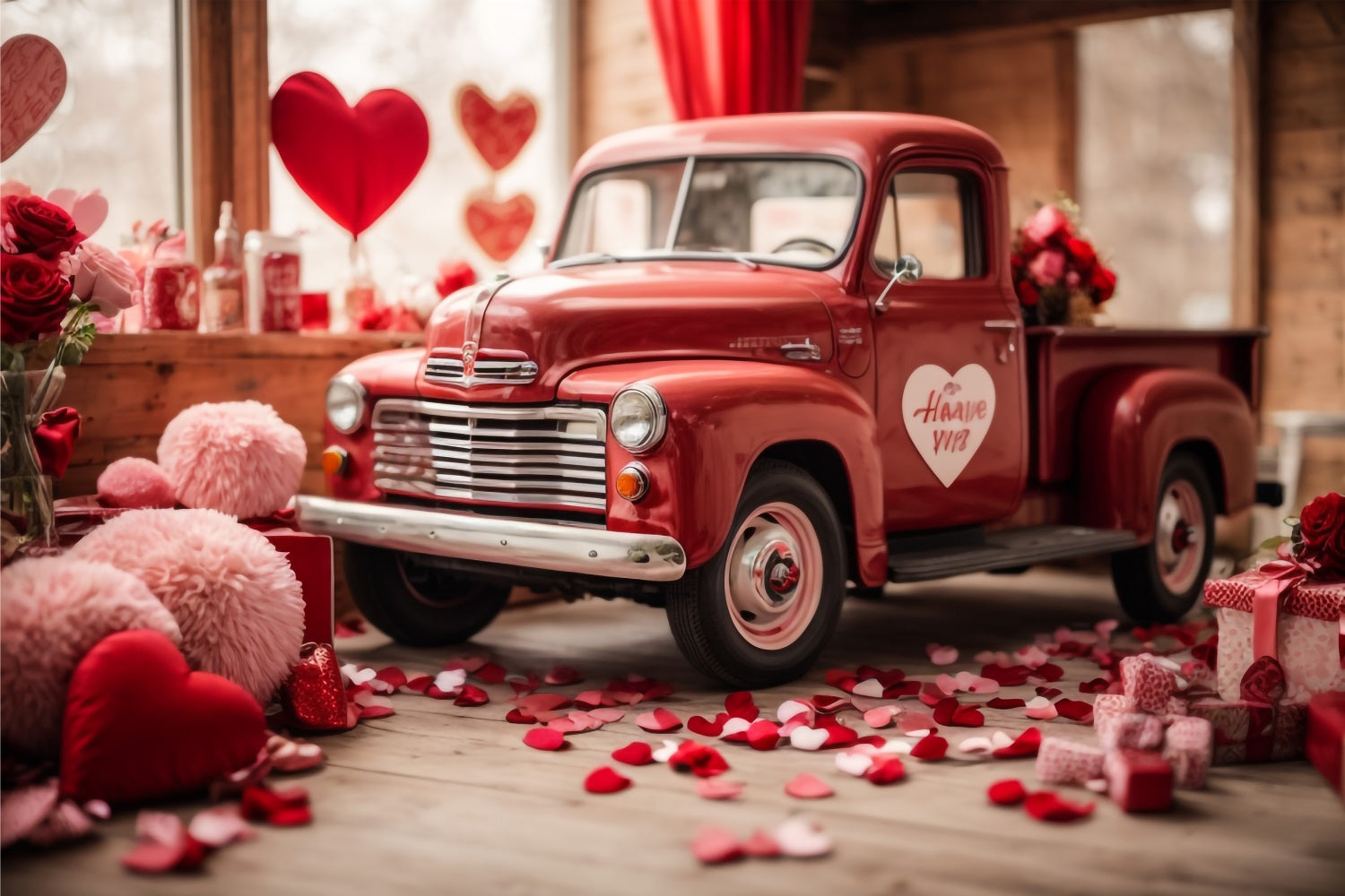 Backdrop Valentinstag Herz-Thema dekoriert rot LKW Hintergrund BRP11-407