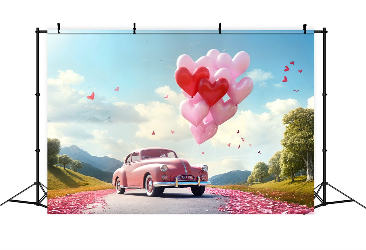 Valentine Backdrops Herz Ballon Straße Rosa Auto Backdrop BRP11-411