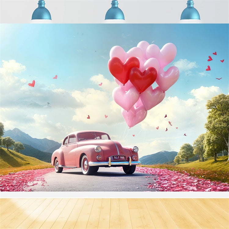 Valentine Backdrops Herz Ballon Straße Rosa Auto Backdrop BRP11-411