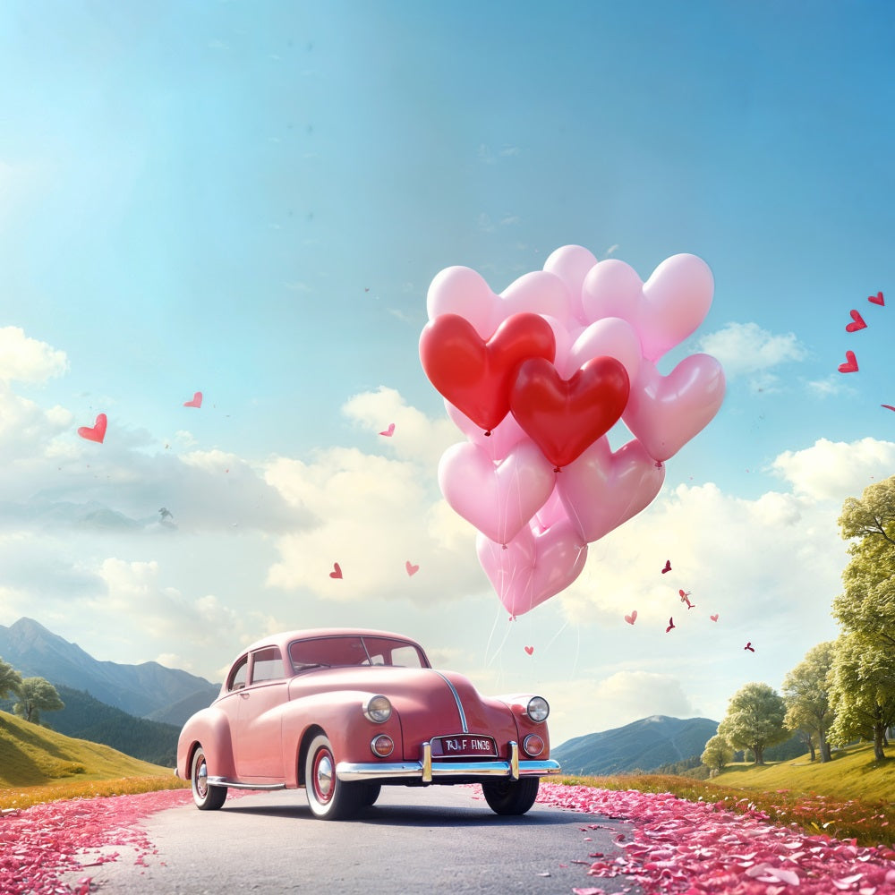 Valentine Backdrops Herz Ballon Straße Rosa Auto Backdrop BRP11-411