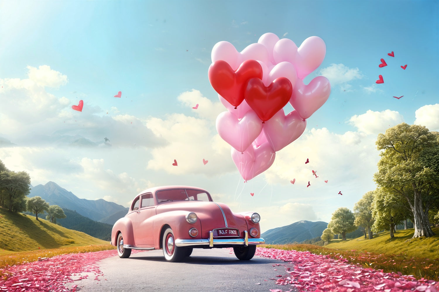 Valentine Backdrops Herz Ballon Straße Rosa Auto Backdrop BRP11-411