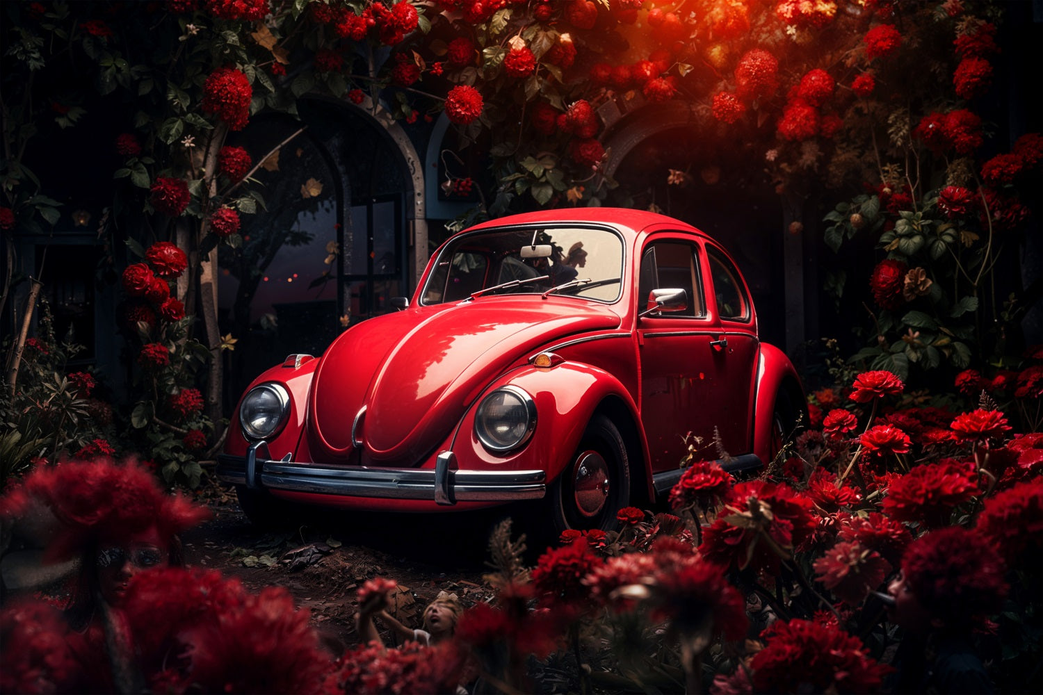 Valentinstag Fotokulisse Crimson Auto Blumen Hintergrund BRP11-413