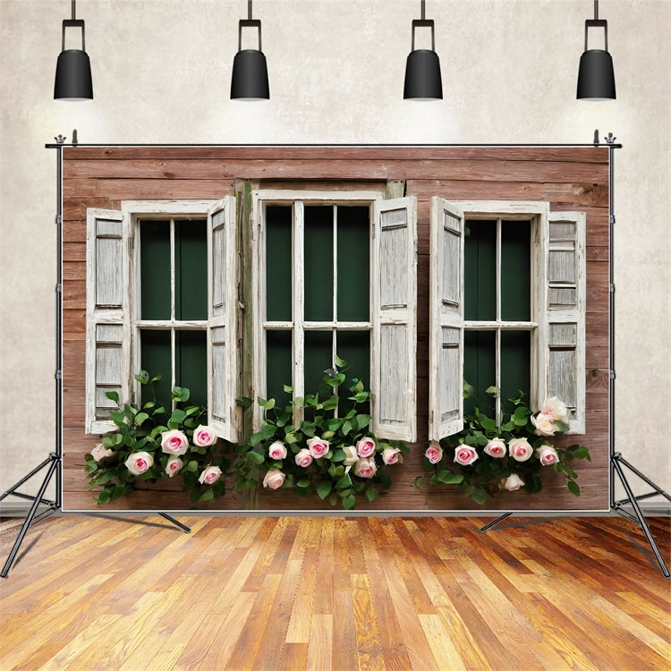 Valentinstag Backdrops Rose gerahmt Rustikale Fenster Backdrop BRP11-418