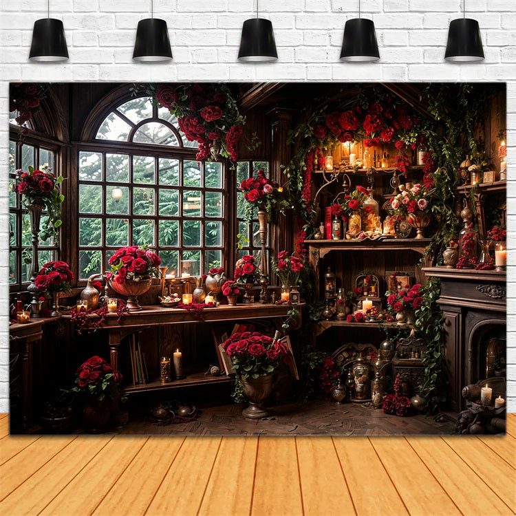 Valentinstag Backdrops Floral Fenster Warmes Licht Backdrop BRP11-420