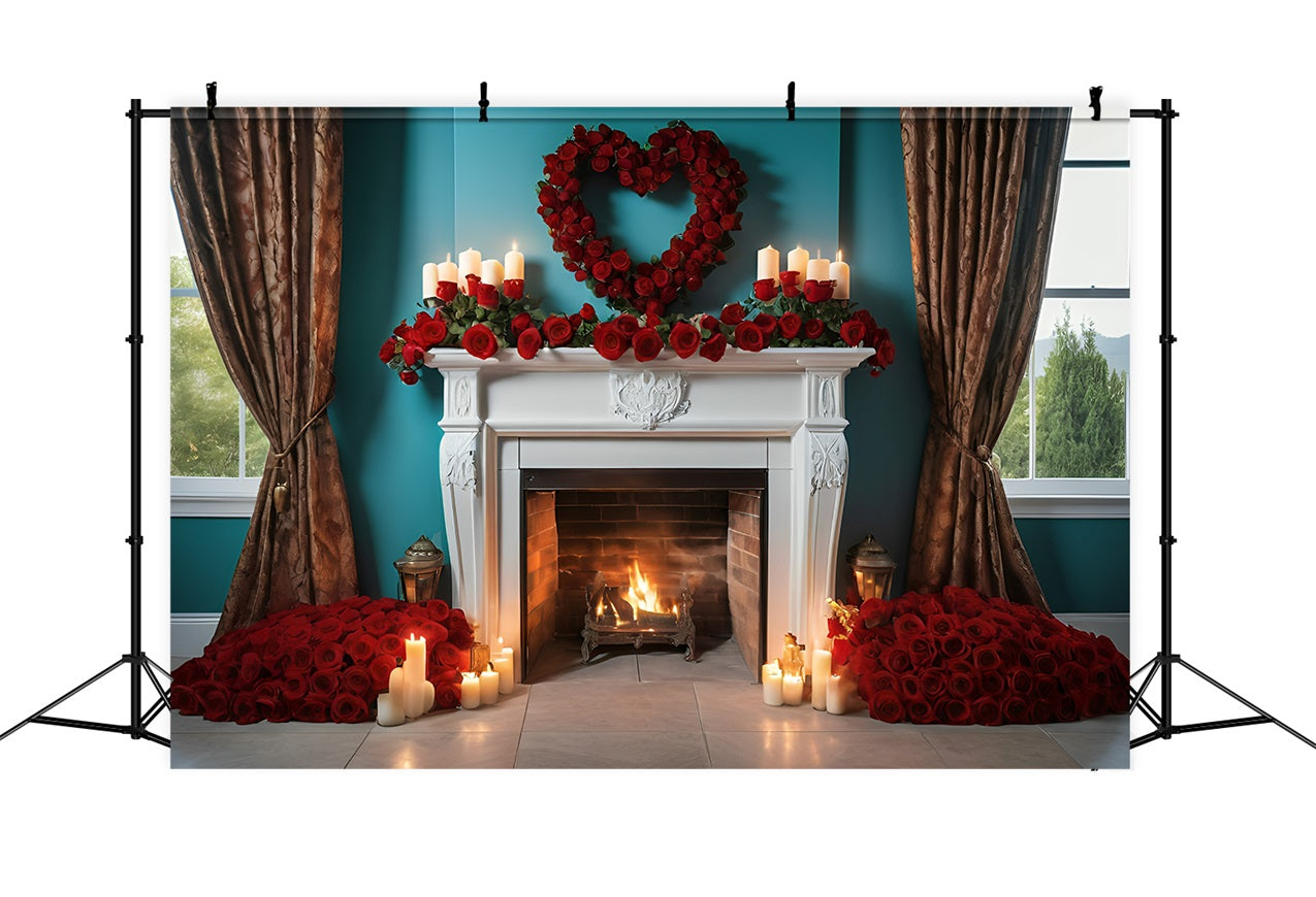 Valentinstag Backdrop Ideen Kamin Rosen Kerzen Backdrop BRP11-421