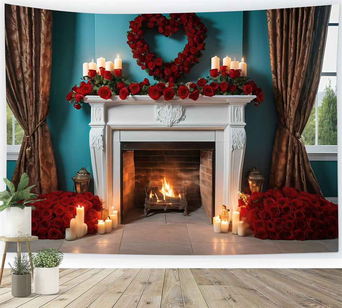 Valentinstag Backdrop Ideen Kamin Rosen Kerzen Backdrop BRP11-421