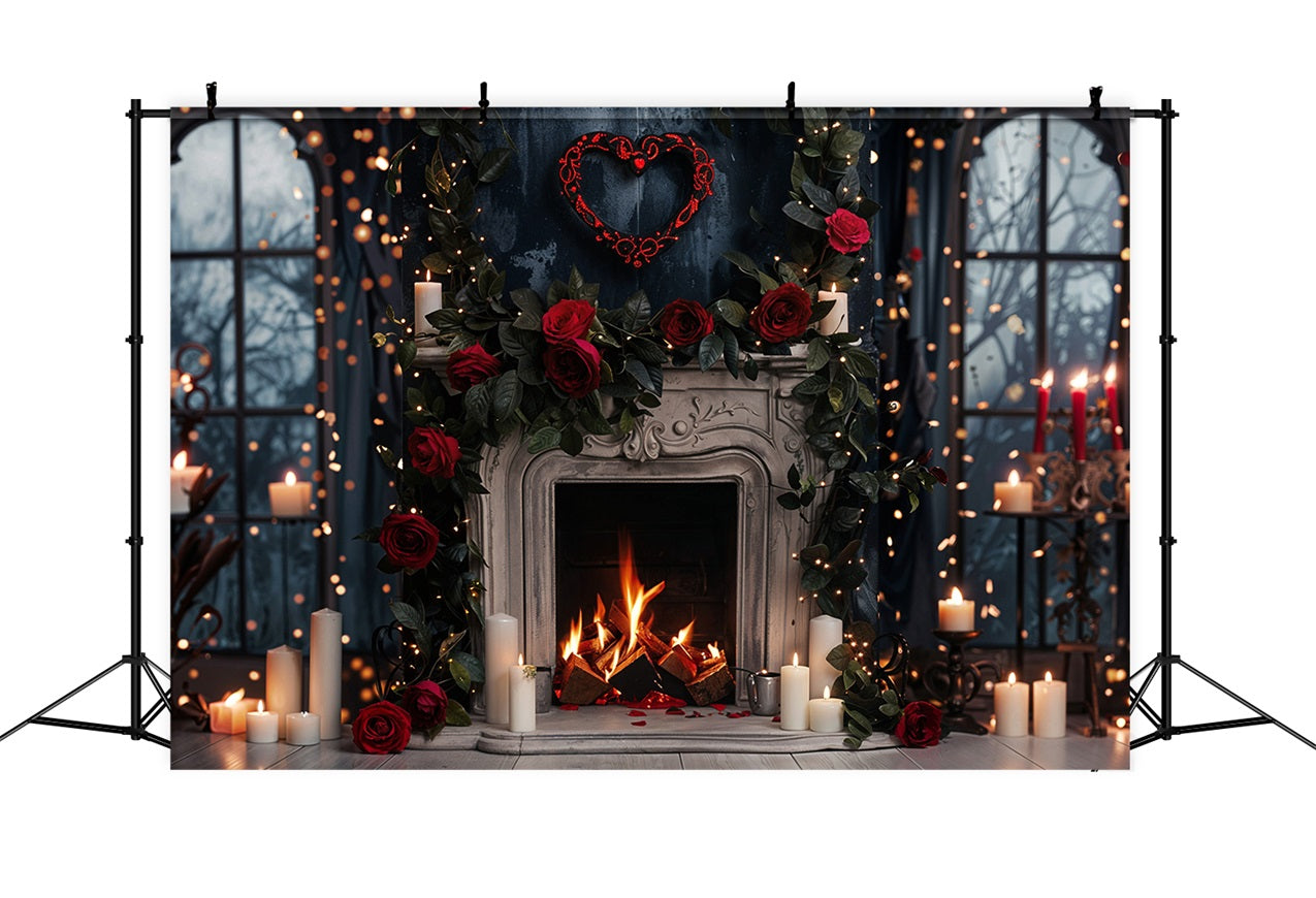 Valentinstag Fotografie Backdrops Gothic Rosen Lichter Kamin Backdrop BRP11-423