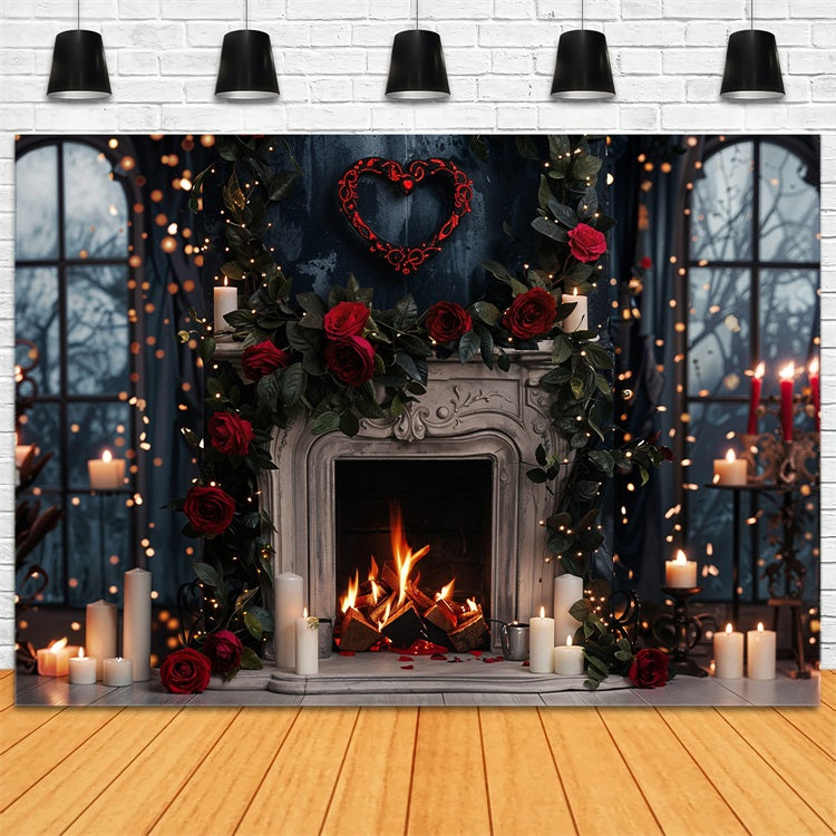 Valentinstag Fotografie Backdrops Gothic Rosen Lichter Kamin Backdrop BRP11-423