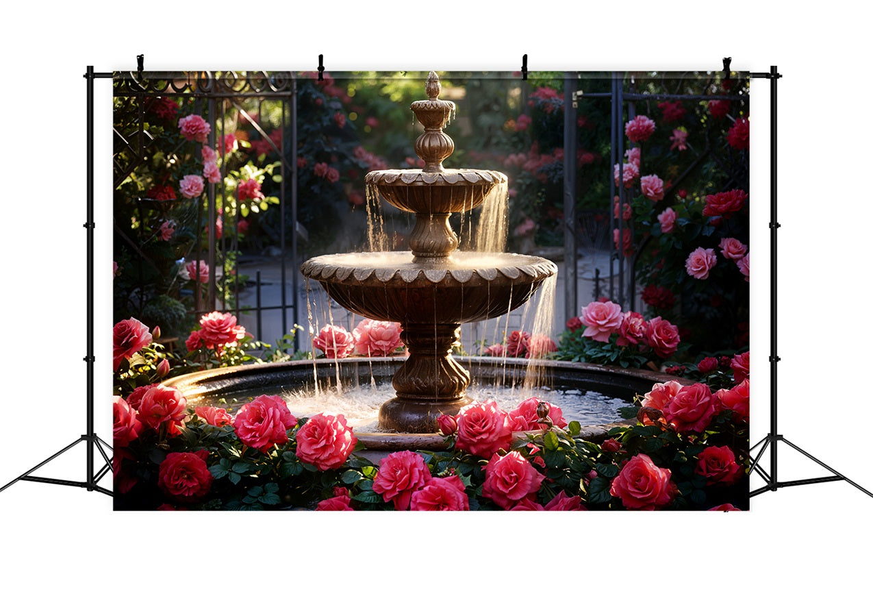 Valentinstag Fotografie Backdrop Garten Brunnen Romantische Rosen Backdrop BRP11-425