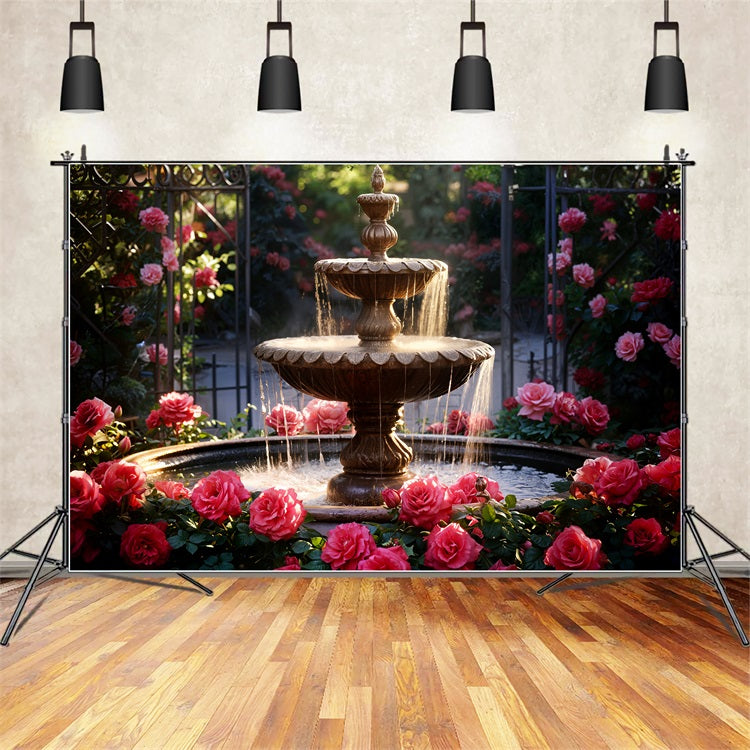 Valentinstag Fotografie Backdrop Garten Brunnen Romantische Rosen Backdrop BRP11-425