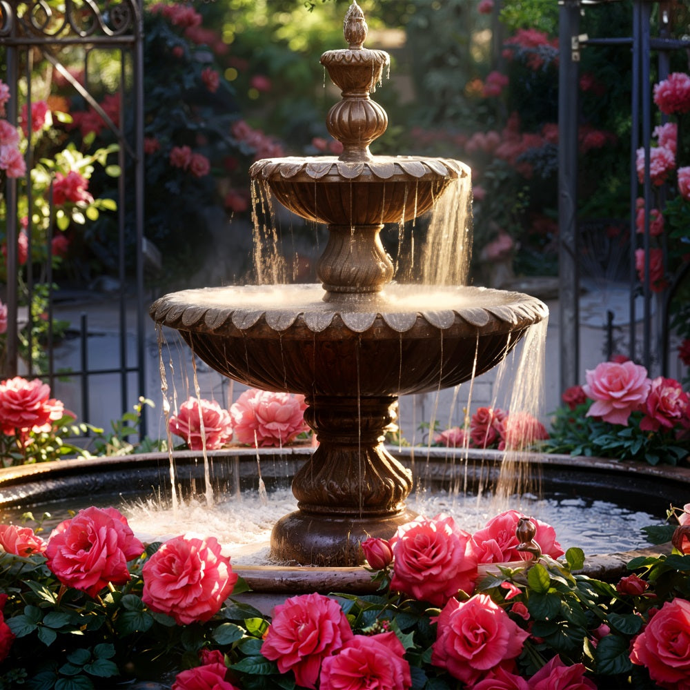 Valentinstag Fotografie Backdrop Garten Brunnen Romantische Rosen Backdrop BRP11-425