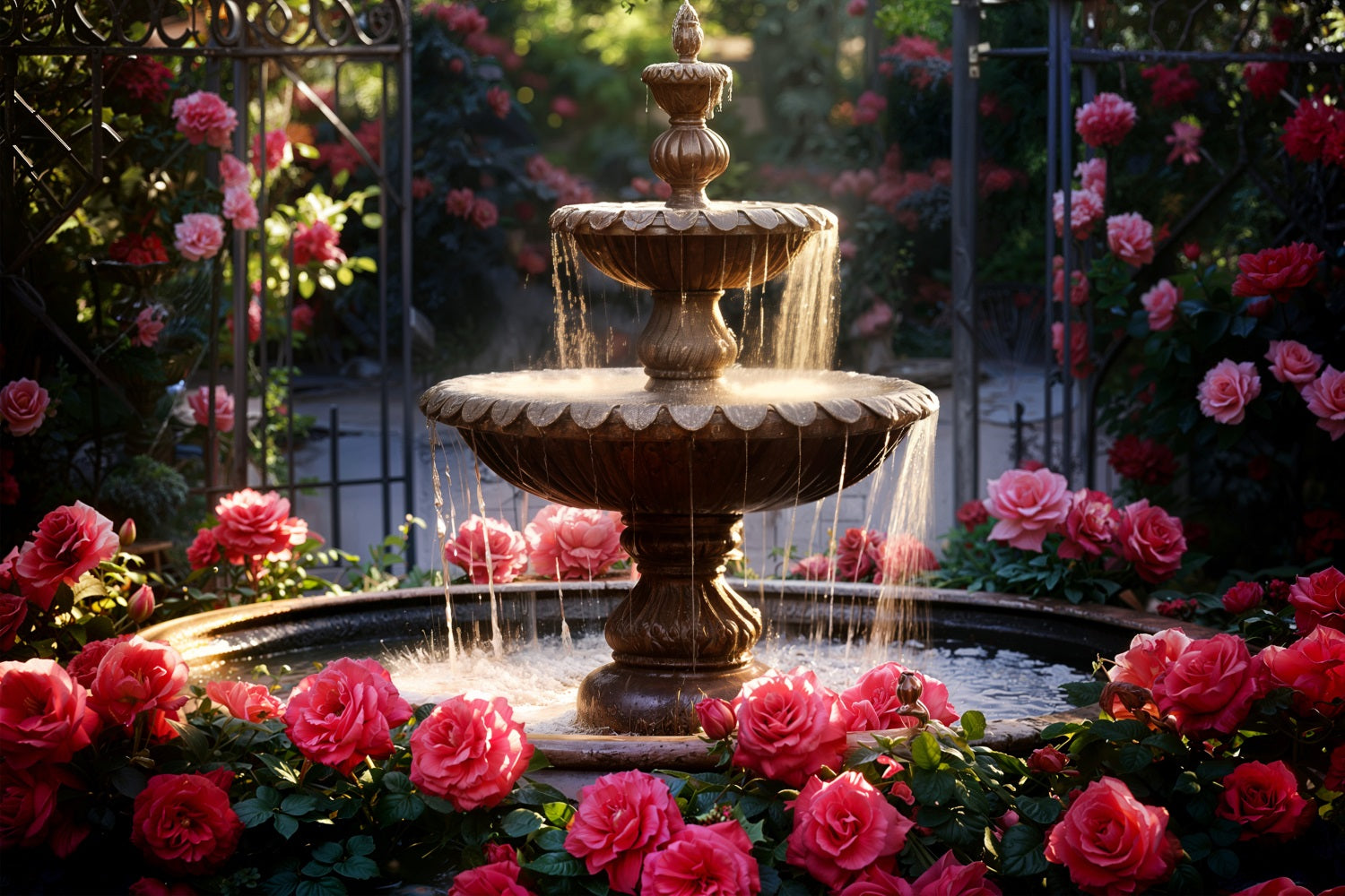 Valentinstag Fotografie Backdrop Garten Brunnen Romantische Rosen Backdrop BRP11-425